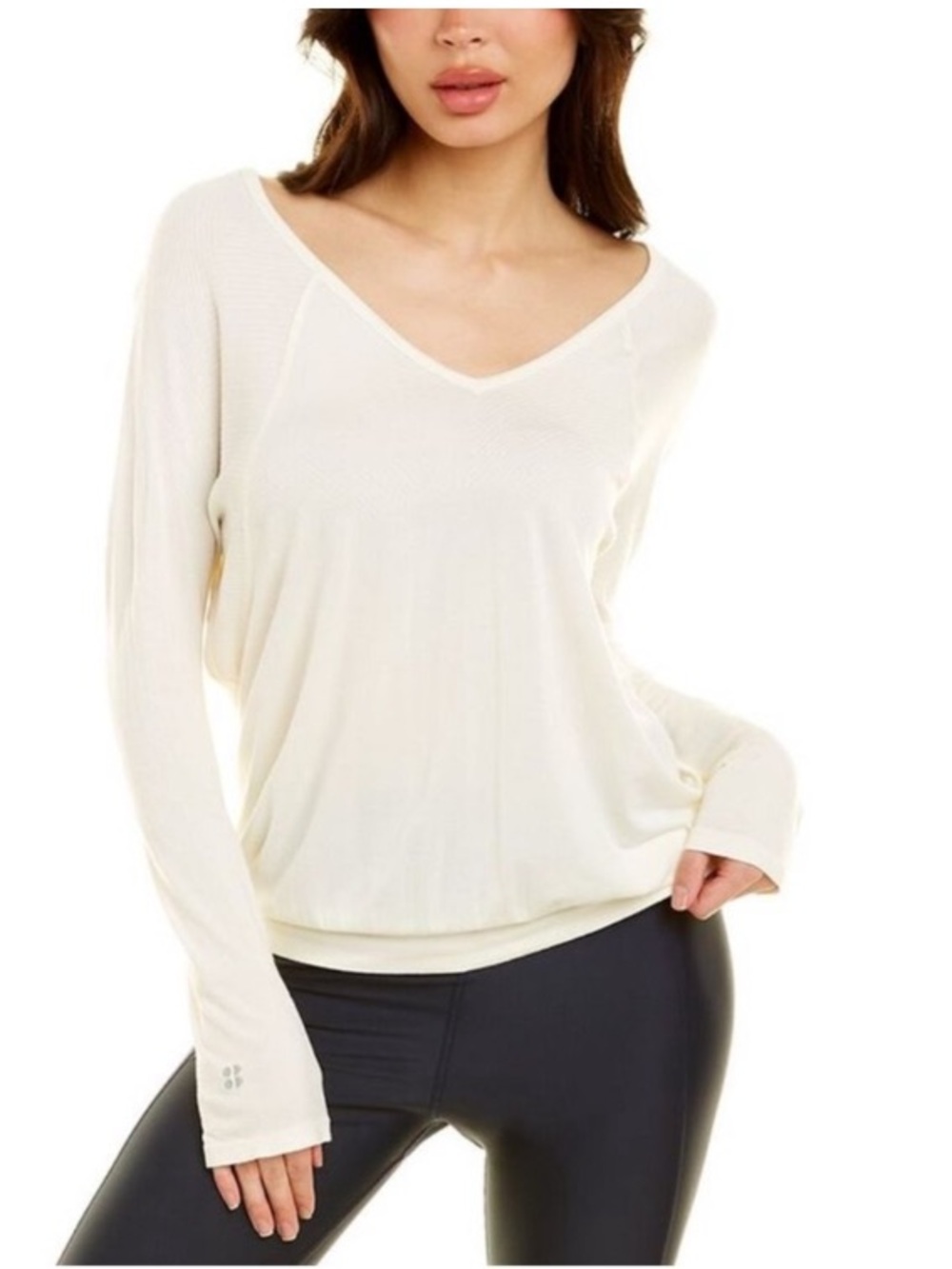 Sweaty Betty Cream Long Sleeve V-Neck Top